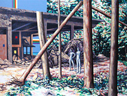 Öl auf Leinwand - Titel: Landschaft mit Schaufensterpuppe